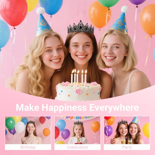Birthday Tiara and Crown with Sash, Birthday Tiara for Women Party (Black)