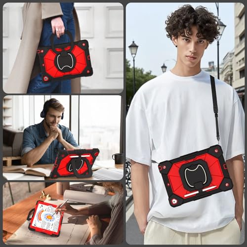 Image of WESOROL Case for iPad 9th /8th /7th Generation 10.2 Inch (2021 /2020 /2019),Full-Body Drop Protection 9th Generation iPad Case with Rotating Stand Screen Protector Pencil Holder Holde,Black Red