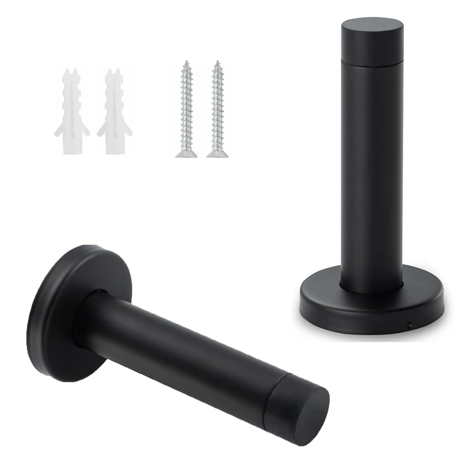 2Pcs Black Long Door Stopper, 90x50mmWall Mounted Black Door Stop, Soft Buffer Doorstop for Inside Door, Multi Mount Door Stoppers for Walls Skirtings Household Interior Protection
