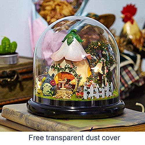 3D-Holzpuppenhaus Mit Staubschutz Miniatur-Garten-Puppenhaus-Gebäudemodell Mit Möbeln Und Led-Licht Für Kinder Und… – Bild 6