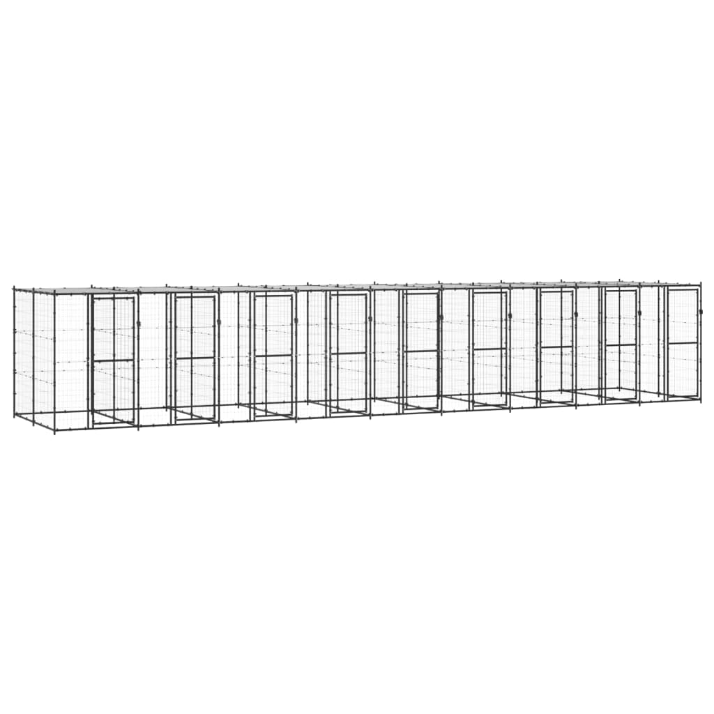 Perrera para perros de acero con toldo de 21,78 m², resistente recinto con puerta con cierre para perros, cachorros, jardín, entrenamiento, seguridad, protección al aire libre e interior