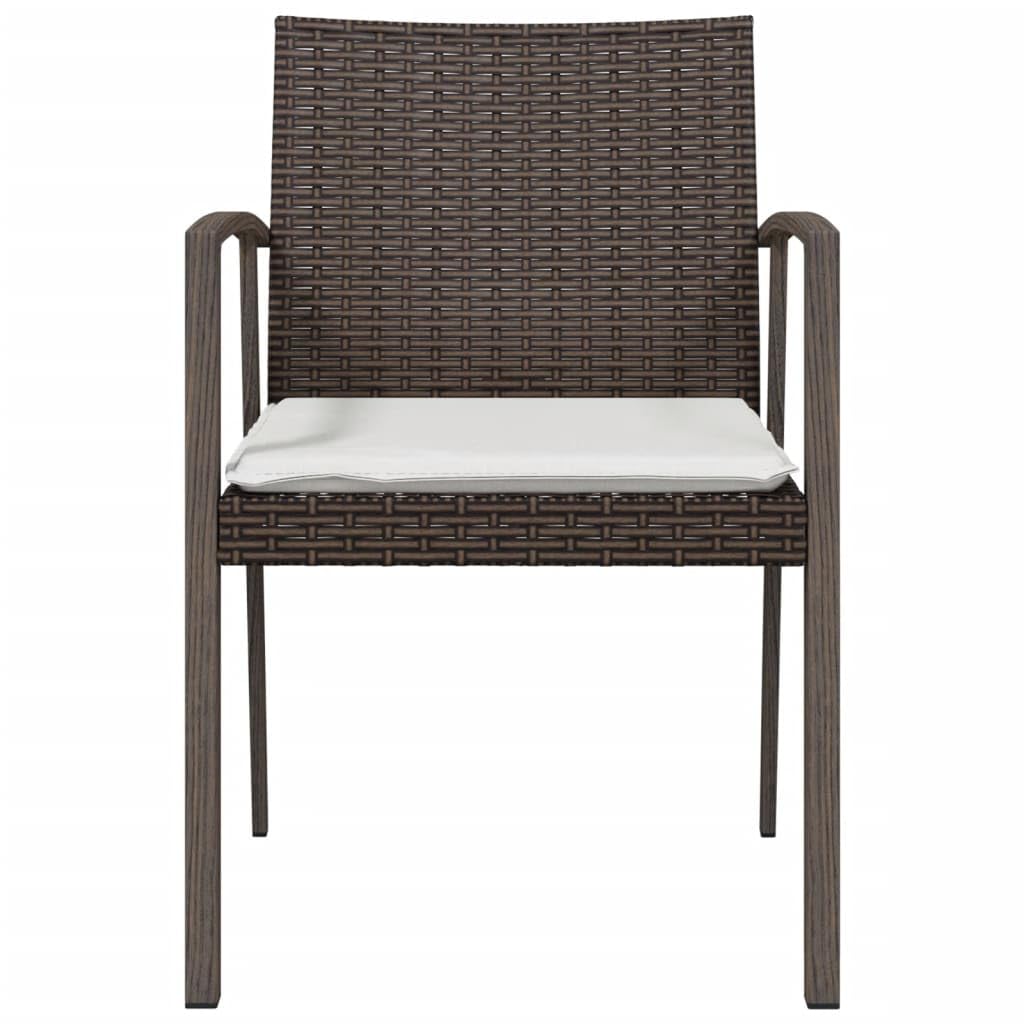Krzesła ogrodowe z poduszkami 2 szt. brązowe rattan PE stal 56,5x57x83 cm wytrzymałe meble tarasowe na zewnątrz z podłokietnikami siedzisko ogrodowe z oparciem