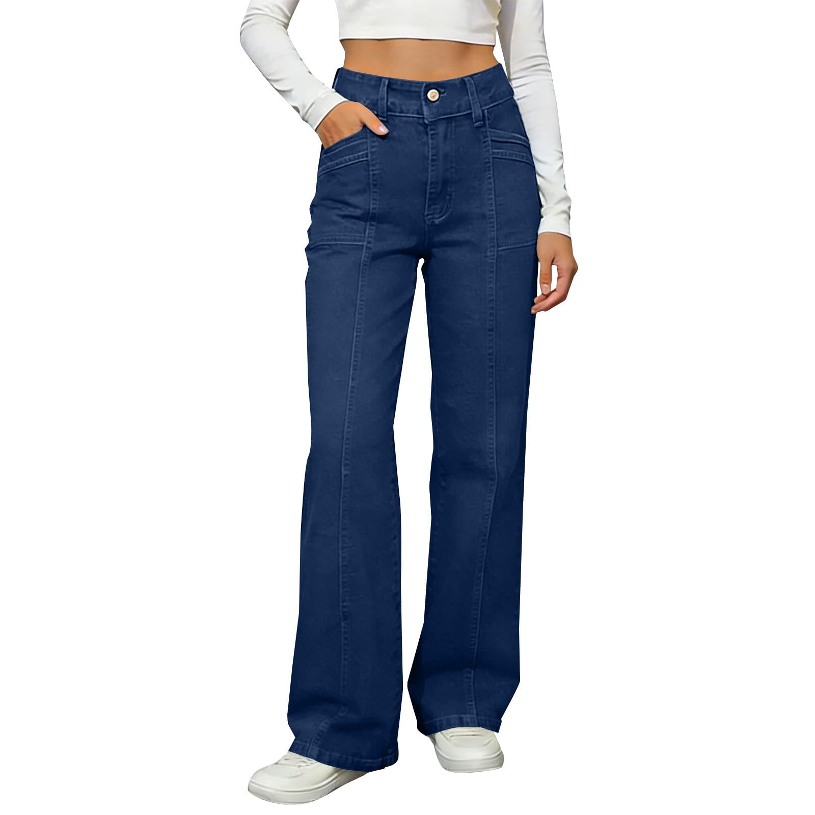 Jeans Baggy Donna Jeans Vita Alta Gamba Larga Casual Pantaloni Denim Elasticizzati Larghi Leggeri Eleganti Pantaloni Baggy Curvy Tempo Libero Comodi Streetwear Moda Palazzo Push Up