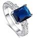 Psiroy 925 Sterling Silver Emerald Cut Created Blue Sapphire Filled Anniversary Ring
