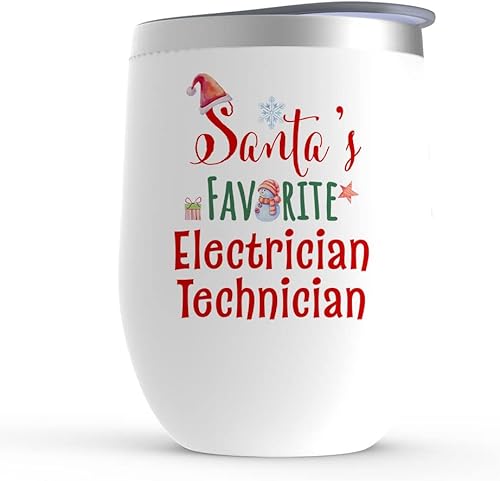 Santa's Favorite Electrician Technician Wine Tumbler - Christmas Gifts Birthday Xmas Party - Coworker Boss Friend Him Her Men Women - Stemless
