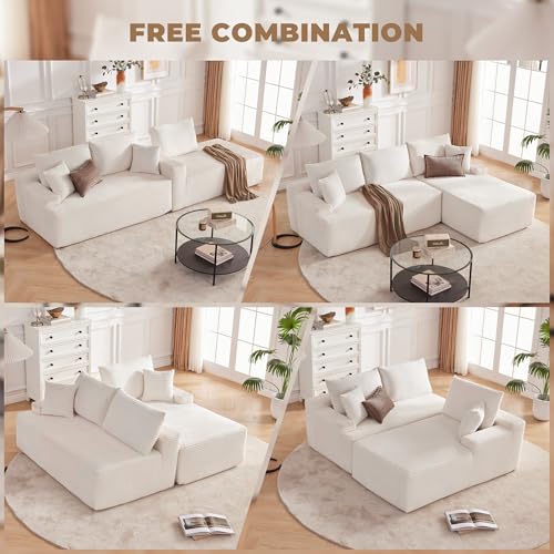 Image of Mangodan Cloud Sectional Sofa, Boneless Couch for Living Room, Modular Sectional Sofa with Deep Seat, Fluffy L-Shaped Comfy Couch with Right-Facing Chaise, No Assembly Required, Beige