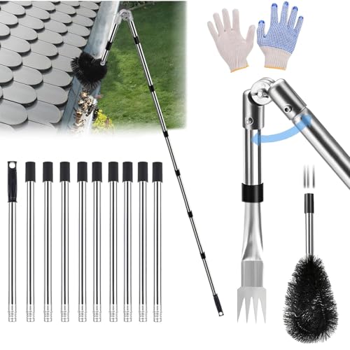 SHJKBST 12Pcs 4M Stainless Steel Telescopic Roof Gutter Cleaning Tools Kit