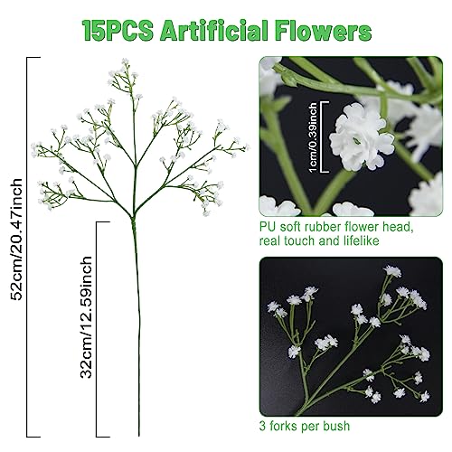 OundarM 15pcs Baby Breath White Flowers Artificial bulk Gypsophila Flowers Bouquets add beauty to any Floral Arrangement Table Wedding Display - Image 2