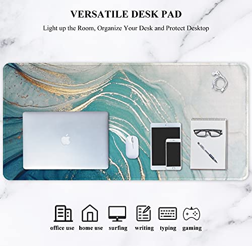 Image of Auhoahsil Extended Mouse Pad, XXL Gaming Mouse Pads, Large Big Mousepad Laptop Computer Keyboard Mat Desk Pad with Non-Slip Base Stitched Edge for Gaming Office, 31.5 x 15.7 inch, Green Ocean Beach