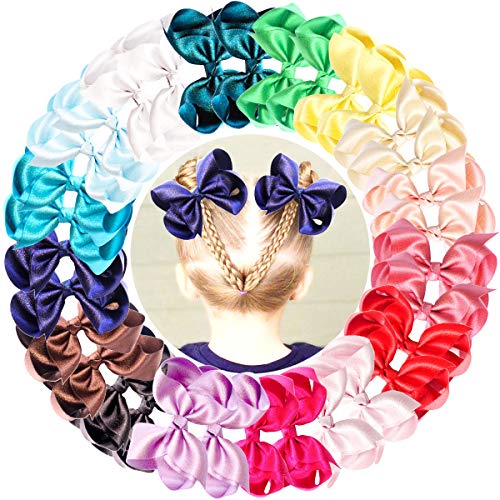 32Pcs Satin Ribbon 4 Inch Hair Bows Alligator Hair Clips Hair Accessories for Baby Girls Toddlers and Kids
