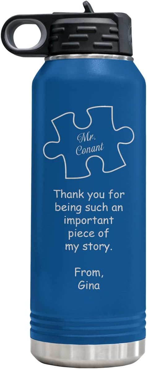 PlaqueMaker Personalized Thank You For Being A Piece of My Story Coffee, Tea, & Water Mugs, Cups, & Travel Tumblers - Great Gifts For Teachers, Leaders, & Mentors (32-OZ Water Bottle, Royal Blue)
