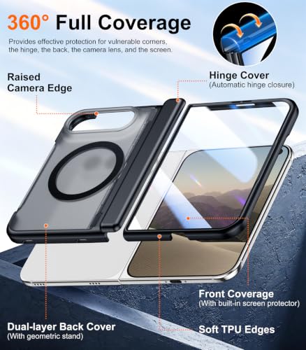 SPIDERCASE Magnetic for iPhone Duo Case, Built-in Stand, Black | Built-in [Screen Protector] [Stable Kickstand] [Hinge Protection] [Compatible with Magsafe] Military Grade Protective Cover - image 5