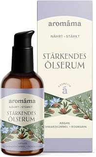 aromáma Strengthening Hair Serum for Scalp and Hairline, Natural Oil Blend with Rosemary, Argan, Black Cumin and Sweet Almond - Nourishing Heat Oil Treatment for Dry, Damaged Hair and Healthy