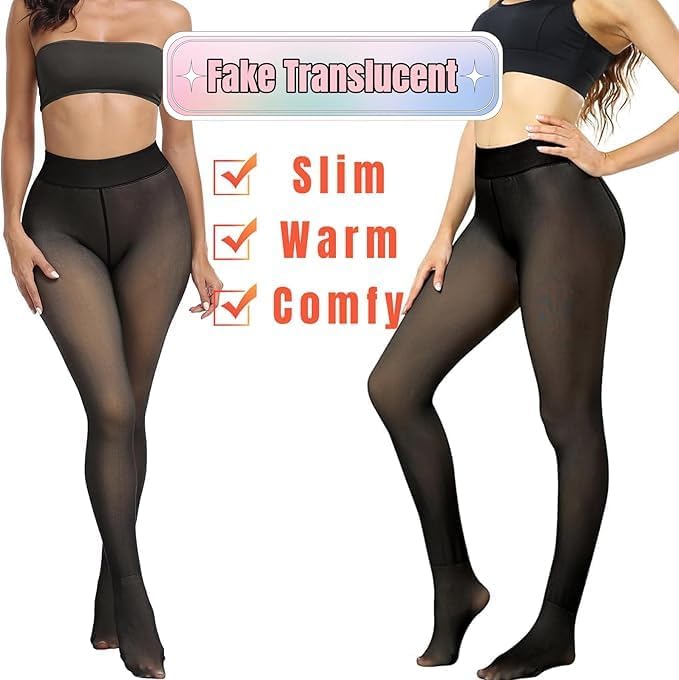 Image of Brachy Women's Warm Fur Stockings | Thermal Fleece-Lined High Waist Pantyhose | Stretch Footed Winter Leggings with Socks -(BCA FULLFURJEGQ1-P)