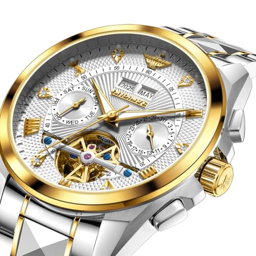 Image of OLEVS Men Automatic Watch Diamond Skeleton Mechanical Original Luxury Self Winding Wrist Watch for Men