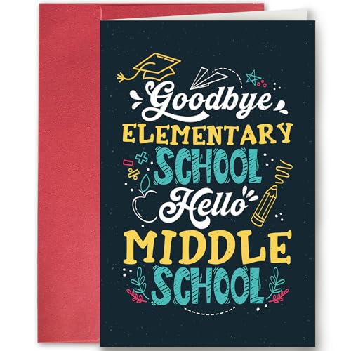 SuperShunhu Funny Elementary Graduation Card, Congratulation Card for 5th 6th Grade Graduates, Goodbye Elementary School, Hello Middle School