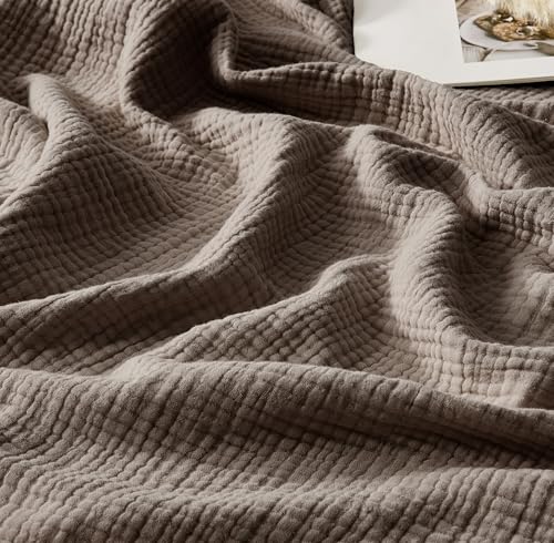 WDCOZY Manta Muselina 100% Algodón Capa 4 Transpirable Ligera Suave para Sofá Boho Estilo Rústico Flecos 50x60 Pulgadas Mocha miniatura 1