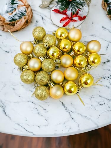 Image of 24 Pcs Red & Golden Or Silver Christmas Tree Decoration Balls | 3 cm Small Hanging Ornaments | Shatterproof Baubles for Xmas Tree, Home & Party Decor (12 Red + 12 Golden Or 12 Silver)