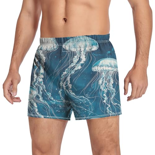 Glowing Jellyfish Tentacle Men's Cotton Boxer Shorts Underwear Sleep Shorts Pajama Bottoms with Button Fly3