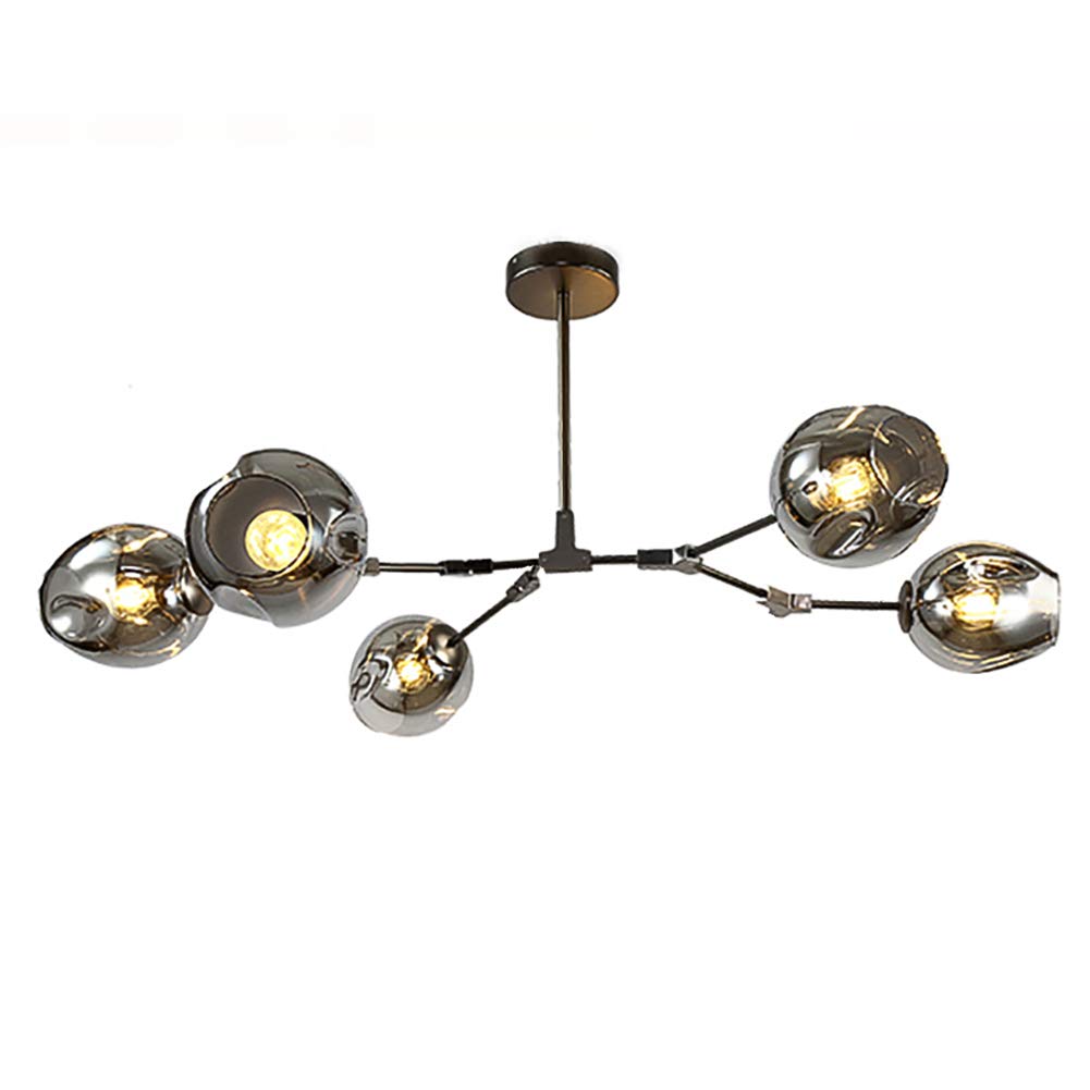 CSXSXAUO Adjustable Modern Nordic Glass Ball Chandelier, Matte Black Design, E26 Metal Pendant Light, 47" Mid Century Globe Lighting, Hand-Blown Branches, Electroplated Soot Finish