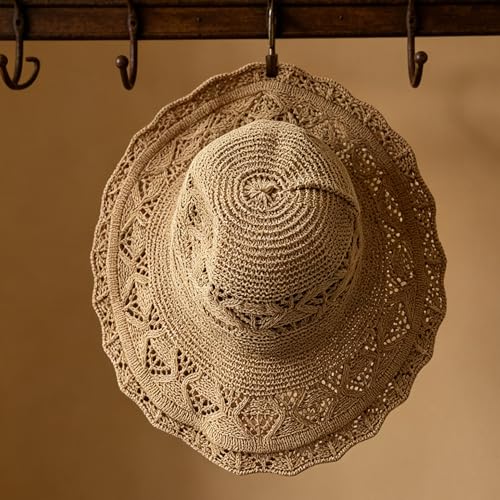 Sombrero de playa de crochet transpirable para mujer miniatura 4