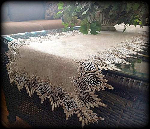 Lace 54" Table Runner Dresser Scarf Neutral Earth Tones European Lace #TOP1