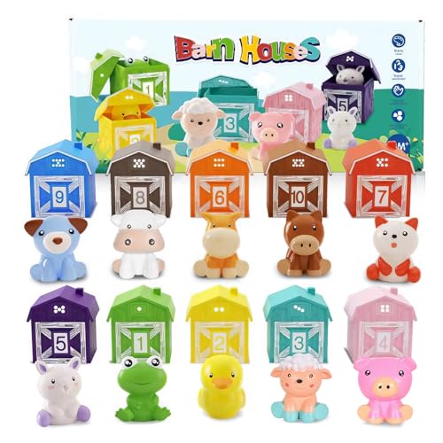 Juguetes Montessori para Regalo 1.5 2 3 Niños Niñas, Juguetes Educativos para Niños, 10 PCS de Animales de Granja Montessori Contar, Juguete Marionetas de Dedo Juguetes, Juguetes Actividades