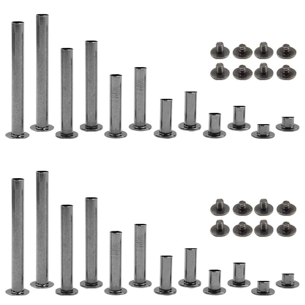 Hocansen 140 Pcs/70 Set Chicago Screws M5x5/10/15/25/35/45mm Flat Head Screw Rivets Silvery Binding Screw Metal Studs Rivet for Leather Craft,Book Binding (ZD-C/Gunmetal)