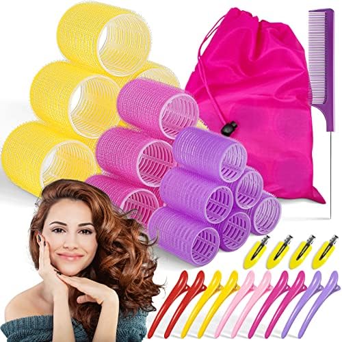 Hair Rollers for Long Hair 18 Pcs Hair Roller Set Rollers Hair Curlers for Medium Hair Salon Hair Dressing Curlers With 3 Sizes Curlers, DIY Rollers Hair Curlers,