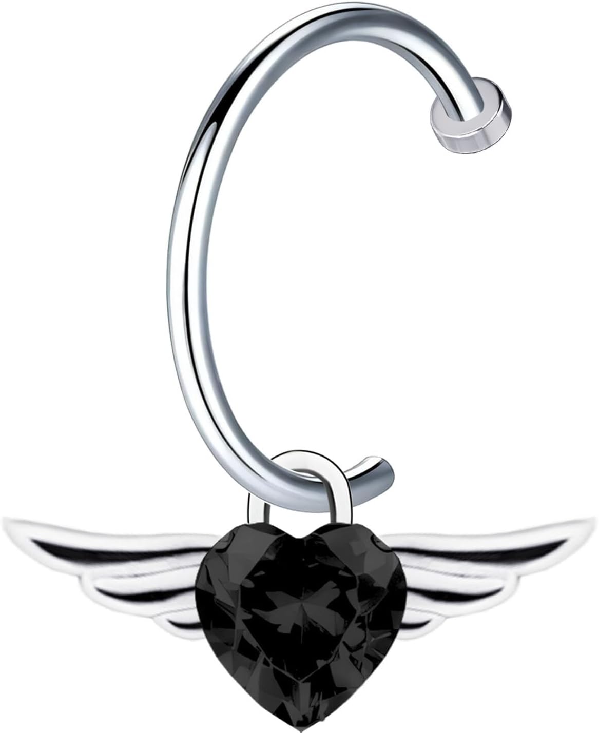 Surgical Steel Lip Ring with Flying Heart and CZ, Non-Piercing Ring Fake Piercing Labret Lip Fashion Chic Hugger