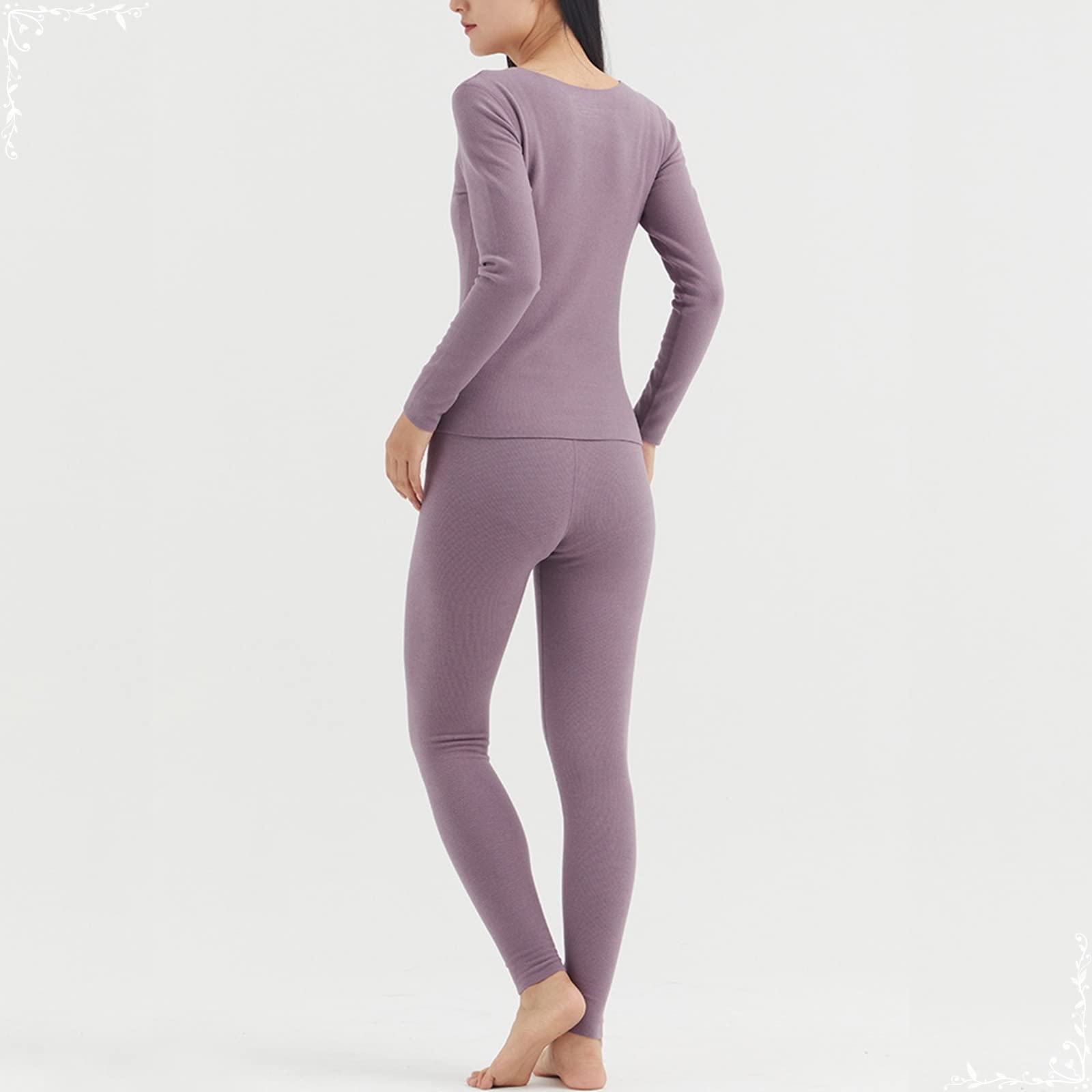 Dsnyu Warm Long Johns Women, Polyester Thermal Pants, Purple Thermal Bottom M