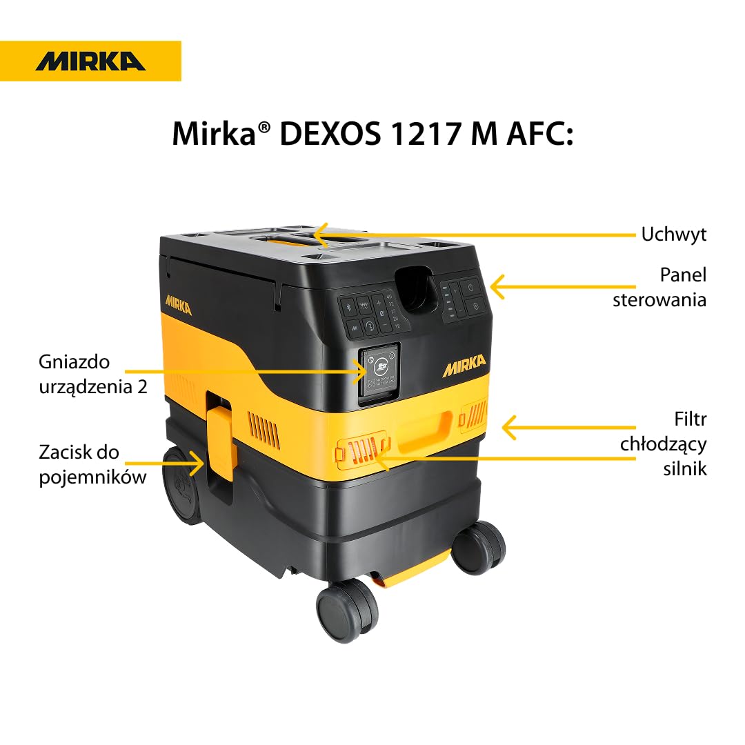 MIRKA DEXOS 1217 M AFC/odkurzacz przemysłowy klasa M/17 l, odkurzacz na mokro i sucho, automatyczne czyszczenie filtra, wąż 4 m i złączka