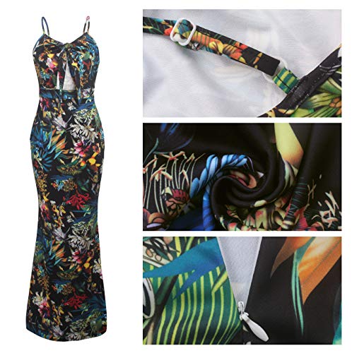 Image of Women's Summer Floral Spaghetti Strap Long Maxi Dresses Low-Cut Bohemian Beach Sundress