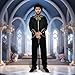 rumnigh Prince Jacket for Men, Court Fashion Prince Uniform Gold Embroidered Suit Jacket Medieval Costume Halloween Cosplay (Black, 3X-Large)