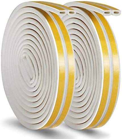 DELFINO Weather Strip Tape - Door Window Draught Excluder Anti-Collision Weather Stripping Self Adhesive, Rubber D Type EPDM Foam Soundproofing Avoidance Rubber Weatherstrip, 2 Pack 4 Seals Total 10M