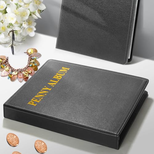 Álbum de monedas negro para colección de peniques y centavos con mangas protectoras 7