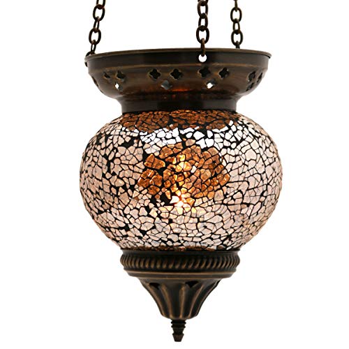 Mosaik Lampe Hängelampe Windlicht Pendelleuchte Aussenleuchte Deckenleuchte aus Glas Teelichthalter Orientalisch… – Bild 4