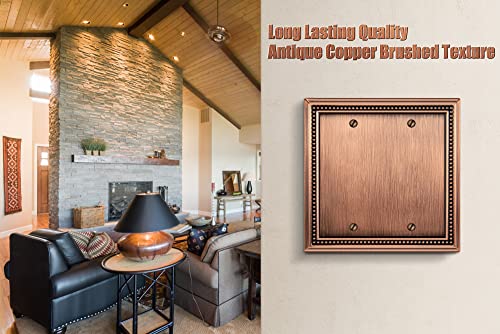 Image of Henne Bery Sunken Pearls Heavy Duty Decorative Wall Plate Switch Plate Outlet Cover (Double Blank, Antique Copper)