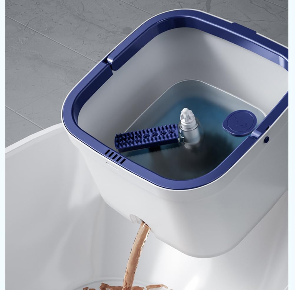 Fregona Cuadrada giratoria con Cubo para Agua Limpia y Sucia, Cabezal Giratorio de 360°, con 2 Almohadillas de Microfibra reemplazables para Suelos de Madera, baldosas y mármol.