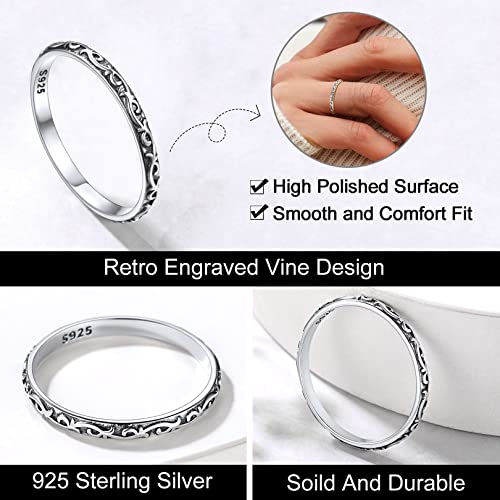 FOCALOOK 925 Sterling Silver 2.8mm Wide Wave Ring - Size 4, Antique Silver Stack Twist Ring Hypoallergenic Pinky Ring for Women4
