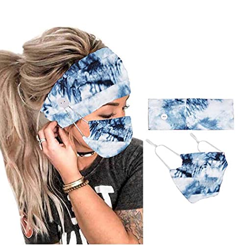 CAKURE Boho Headbands with Buttons Wide Turban Headband Mask Set African Head Wraps Hair Accessories for Women and Girls Pack of 2