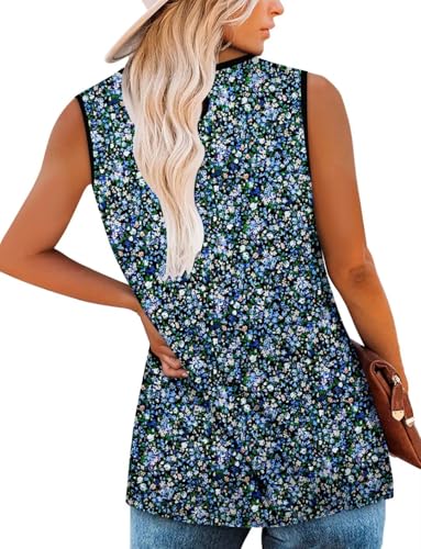 KISSMODA Womens Flora Print Tank Tops Ribbed Summer Shirt Sleeveless Summer Casual Women Blouses(S-3XL)