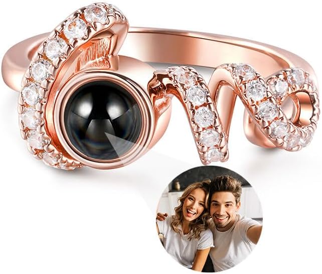 PEIMKO Personalized LOVE Photo Projection Ring for Women 925 Sterling Silver Ring with Picture Inside Custom Jewelry Birthday Memorial Customized Gifts for Mom