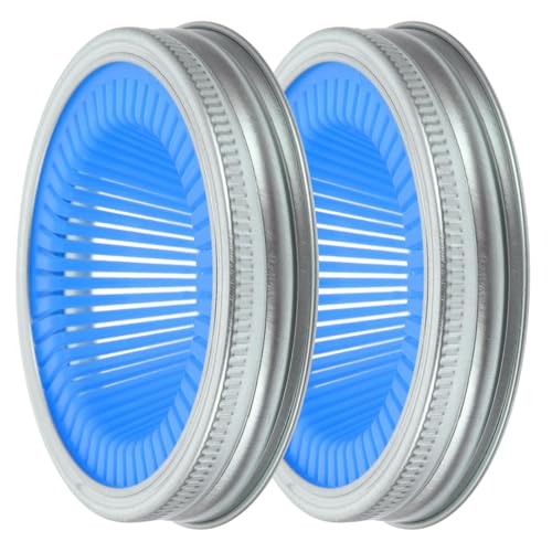 SEWACC 2pcs 86mm Blue Wide Mouth Sprouting Jar Lids Stainless Steel Filter Mesh, Small Jar Caps for Home Sprout Maker and Seed Growing