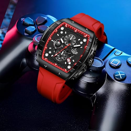 Image of LIGE Mens Watches Luxury Tonneau Watches for Men Waterproof Analog Watch Chronograph Calendar Date Men's Dress Business Work Watch Large Square Face Wristwatch