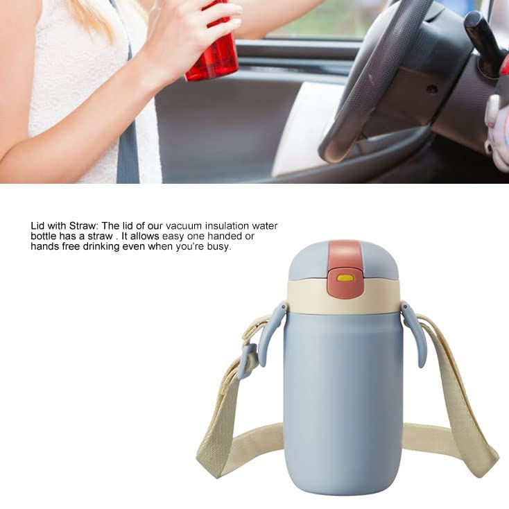 Ejoyous Edelstahl-Wasserflasche, Vakuumisolierter Becher mit Deckel und Strohhalm, Weiter Öffnung, Rutschfester, 295-g-Trinkflasche für Studenten, Pendler, Büroreisen (360 ml)