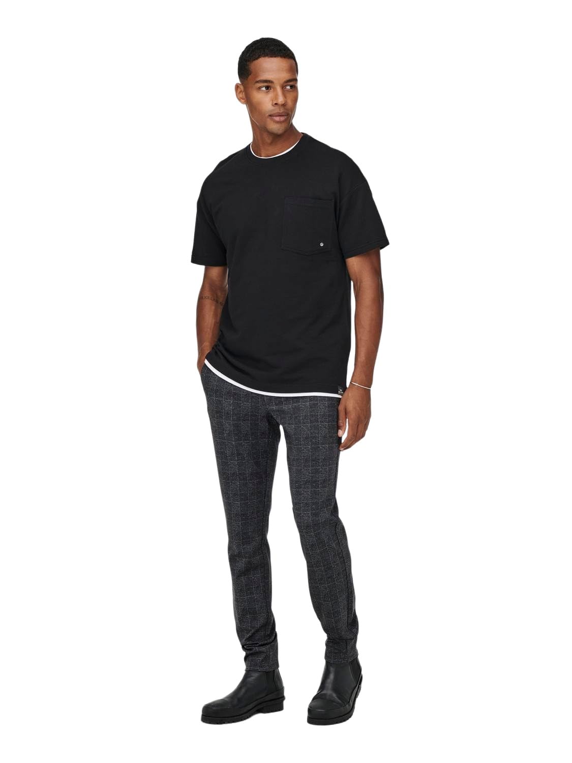 ONLY & SONS Men's Onsmark Check Pants Hy Gw 9887 Noos, Black 1, 29 W/30 L