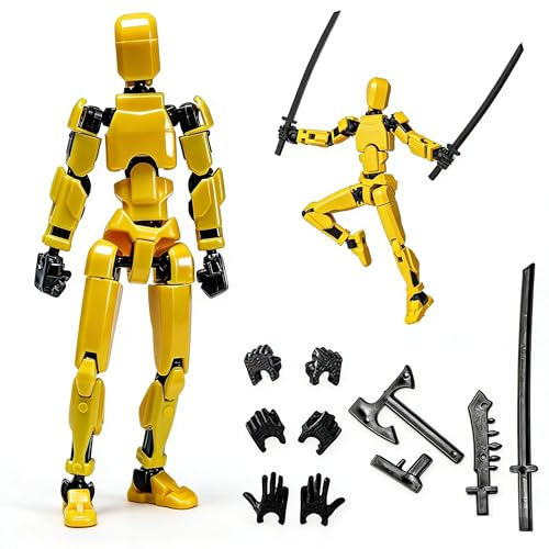 Image of Assembly Completed Titan 13 Action Figures Set, 3D Printed Multi-Jointed Movable Nova 13 Robot T-13 Lucky 13 Collectible Figurines Model for Desktop Decor Gift (Yellow)