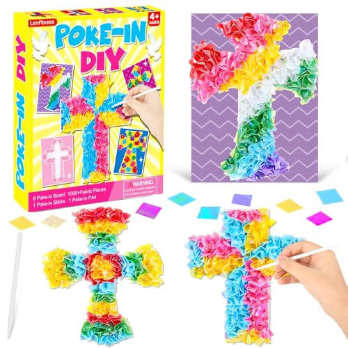 Image of Lonfliness 8PCS Poke Craft Kit Religious Cross No-Mess Fabric Sewing Art Puzzle Puncture Painting Christian Sunday School VBS Gift Creative Activity Game Birthday Party Favors