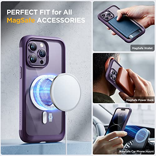 Image of Miracase Magnetic for iPhone 14 Pro Max Case 6.7 inch, (Compatible with MagSafe) Upgrade Full-Body Clear Phone Bumper Case with Built-in 9H Tempered Glass Screen Protector, Magnetic Purple